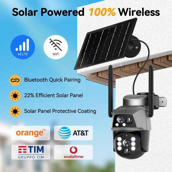 Neue 8MP Dual-Linsen Solar-Überwachungskamera, Dual-PIR Bewegungserkennung Sicherheitskamera, IP65 Outdoor wasserdichte Kamera, Vollfarb-Nachtsicht Dual-Sprachanruf, 4 Installationsmethoden (Wand/Decke/Ecke/Mast), geeignet für den Einsatz in Obstgärten, Bauernhöfen, Lagerhallen und Outdoor