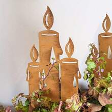 2pcs Metal Candle Flame Decor, Rustic , Universal Holiday Decoration For Christmas, Halloween, Thanksgiving, New Year, Garden, No Electricity, No Feathers - Rust Brown - View 6