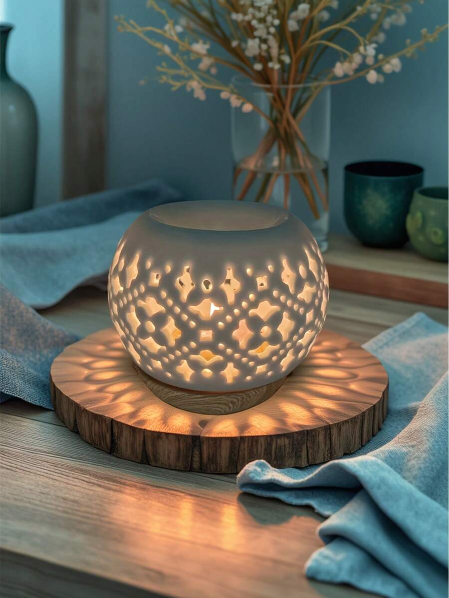 1pc Large Size Ceramic Aromatherapy Diffuser, Vintage Coin Shaped Essential Oil Burner, Home Decor Accessory