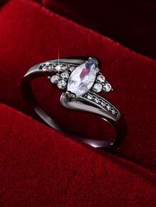 1pc Blue Crystal Waterdrop Stone Ring, Simulated Sapphire Engagement Ring, Gift For Daughter, Mom, Or Other Relatives - Silver - View 6