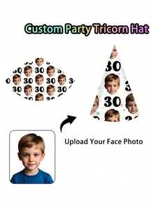 1/2 Customized Birthday Party Hat - Personalized Age & Photo Design, Celebrate 21st, 30th, 40th, 50th, 60th, 70th, 80th, 90th Birthday And Retirement, Paper Headwear, Party Accessory | Celebration Headpiece | Durable Party Hat - Multicolor - View 9