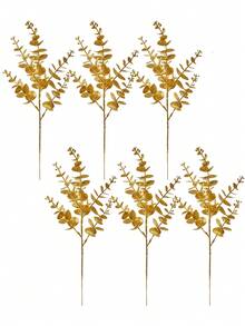 2 件人造金色闪光桉树假植物金色塑料叶仿芦苇植物灌木适用于室内外派对婚礼桌 DIY 装饰、情人节、礼物生日毕业家居装饰返校房间装饰学校用品 - 金色 - 查看 9