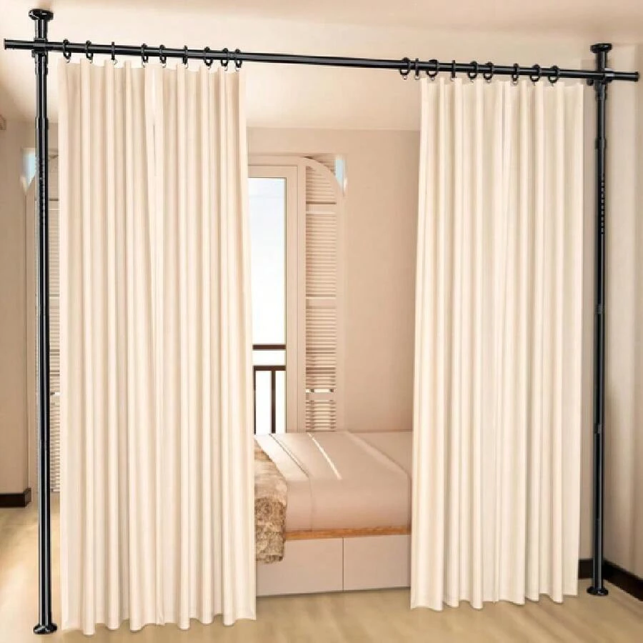 Room Divider, Tension Curtain Rod No Drilling,4-10ft(H) 28-70inch(W) Wall Divider For Room Separation, Heavy Duty Room Partition Separator, Adjustable Folding Privacy Screens,Black,23023436 - 黑色 - 查看 1
