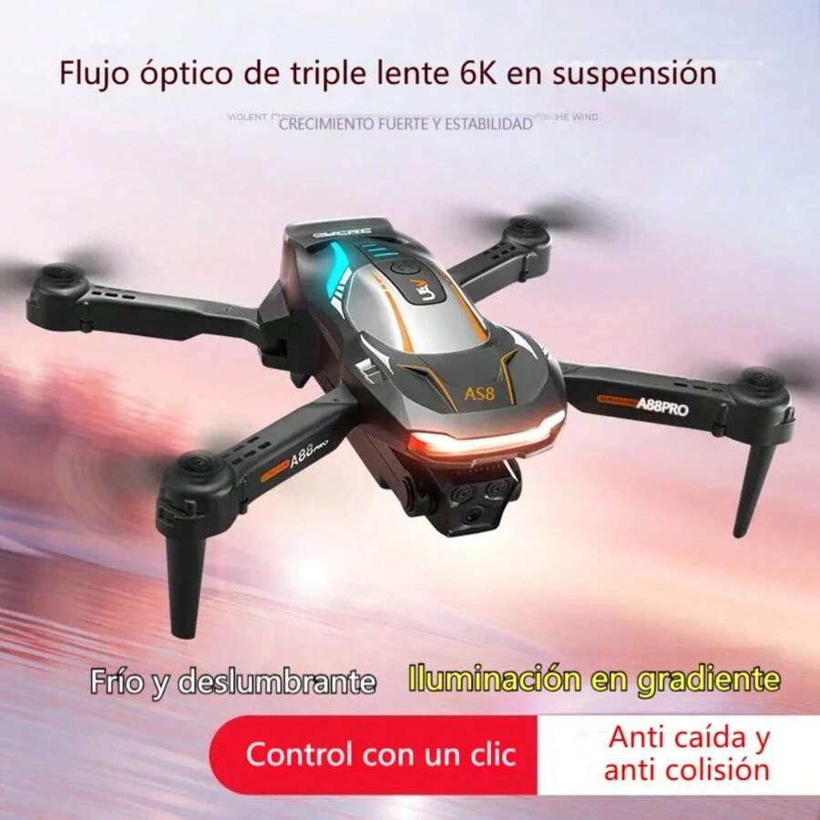 Dron Profesional A88 Pro 6K Ultra HD con Doble Cámara | Cuadricóptero Plegable con Posicionamiento Óptico y Modo de Altura Constante, Estabilización Anti-Vibración | Drone Fotográfico con Gran Autonomía, Regalo Ideal - A88 cámara única BK - Ver 1