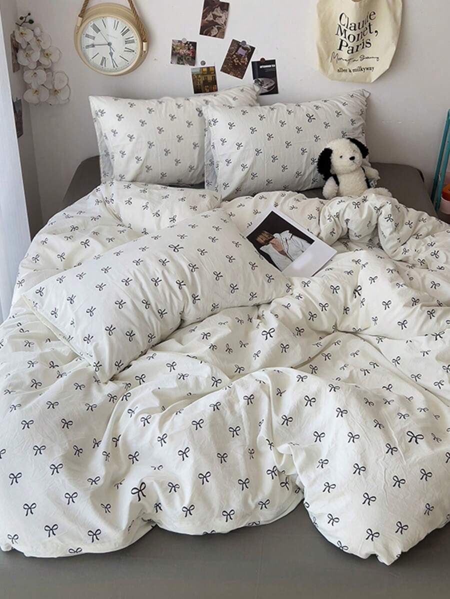 3 piezas Juego de ropa de cama con estampado de mariposa 100% poliéster, 2 fundas de almohada + 1 funda de edredón (sin sábana) - Multicolor - Ver 1