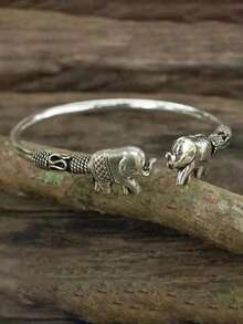 1 chiếc vòng tay kim loại mạ bạc thiết kế hình voi cổ điển, thích hợp cho nữ giới đeo hàng ngày và hẹn hò, món quà hoàn hảo cho bạn bè. - Màu Bạc Cổ - Xem 12