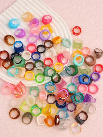 10/20/30 Stück modische, süße, bunte, asymmetrische Harzringe für Mädchen, vielfältige Stile, Liebesgeometrie, tägliches Geschenkset, Schmuckzubehör