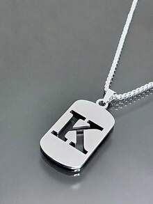 1 Piece Fashionable And Personalized Geometric Square Necklace With 26 English Letter Pendant Made Of Stainless Steel, Simple And Versatile Accessory Foromen And Men