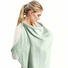 1pc Nursing Cover Scarf, Anti-Exposure Breastfeeding Shawl, Soft & Breathable Nursing Top, Coffee/Beige Color - Green - View 8