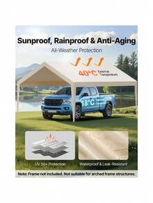 12x20 Ft UV-Resistant Carport Canopy Cover - Frame Not Included - Beige1 - View 3