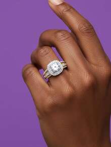 1 件女士结婚戒指，高端分色戒指 4.2 克 925 纯银 2 克拉莫桑石，波西米亚宫廷风格，订婚、婚礼、周年纪念、情人节礼物，附莫桑石证书和精美礼盒 - 銀色 - 查看 5