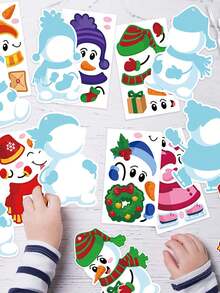 24set- Christmas Snowman Craft Kit Kids' DIY Christmas Tree Decorations Make Your Own Self-Adhesive Stickers Christmas Party Gifts