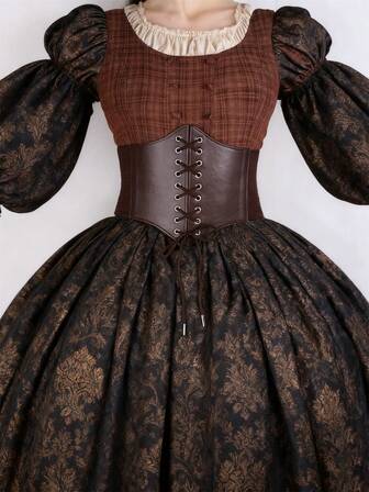 1 件中世纪束身衣腰带女式蒸汽朋克 PU 皮革束身带动漫角色扮演维京海盗腰带配饰