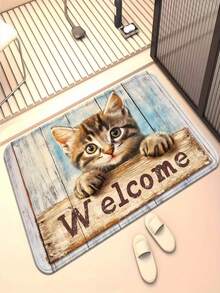1 قطعة - تصميم قطة جميلة - ديكور عطلة - ديكور يومي - هدية عطلة - بساط مدخل - بساط خارجي - بساط داخلي - سجادة صغيرة - فلانيل ناعم، قابل للغسل في الغسالة، متين، مقاوم للبقع، سريع الجفاف - متعدد الألوان - مشاهدة 2