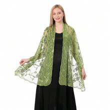 Shawls And Wraps For Evening Dresses,Women Formal 1920s Sequin Flower Sheer Shawls And Wraps For Wedding-{"Color_name":"Green"} - 綠色 - 查看 6