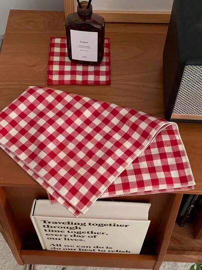 1/2/6/10件装圣诞新年红色格子餐垫，装饰性厨房罩和餐巾，适合节日和家居装饰