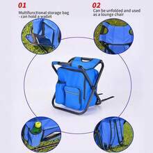 Folding Chairs Outside, Outdoor Folding Chair, Backpack Cooler Bag Camping Recliner Hiking Fishing Mountaineering Picnic Beach Garden Porch Balcony Backyard Festival Patio Park - Azul - Ver 6