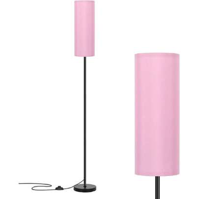 Floor Lamp With Pink Shade, Simple Design With Foot Pedal Switch, Small Tall Lamps For Living Room Bedroom Office, Corner Floor Stand Light With Black Pole Lamp (No Bulb/No Remote),22978549