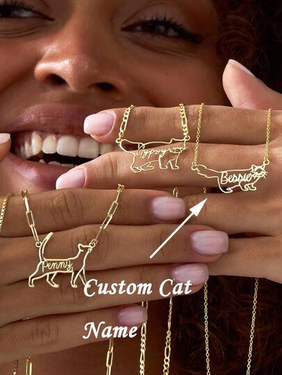 1pc Customized Cat Name Necklace, Personalized Pet Jewelry, Pet Memorial Gift (For Her), Cat Silhouette Necklace, Unique Variety Of Cute Cat Outline Pendant Necklace, Adorable Stainless Steel Jewelry, Pet Memorial