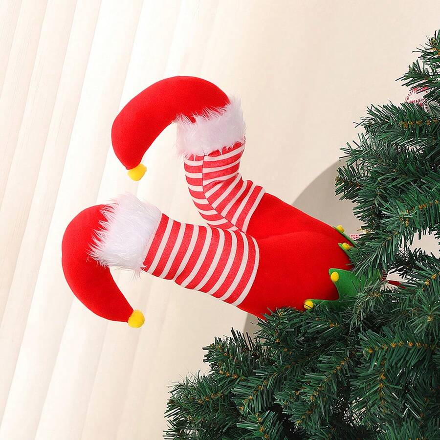 Christmas Tree Picks Stuffed Elf Legs Decorations Holiday Tree Topper For Home Party Ornaments - Red - View 1