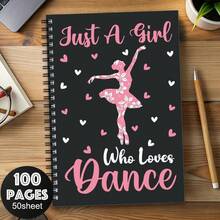 1pc Elegant Ballet Notebook - Spiral Bound Ballet Dancer & Heart Floral Pattern, Black & Pink Dance Journal - Compatible With Pen/Pencil - Ballet Dancer, Teacher, Student Gift - Choreography Practice Planner - Ballet Lover Gift, Choreography Handbook, Whimsical Design, Spiral Bound, High Quality Paper