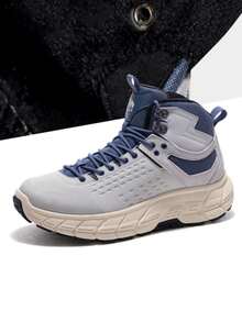 CAMEL CROWN Zapatos casuales deportivos para hombre, zapatos para senderismo de otoño e invierno con acolchado cálido, suela gruesa y elevación, zapatos de algodón reforzado - Gris chip/azul vintage - Ver 1