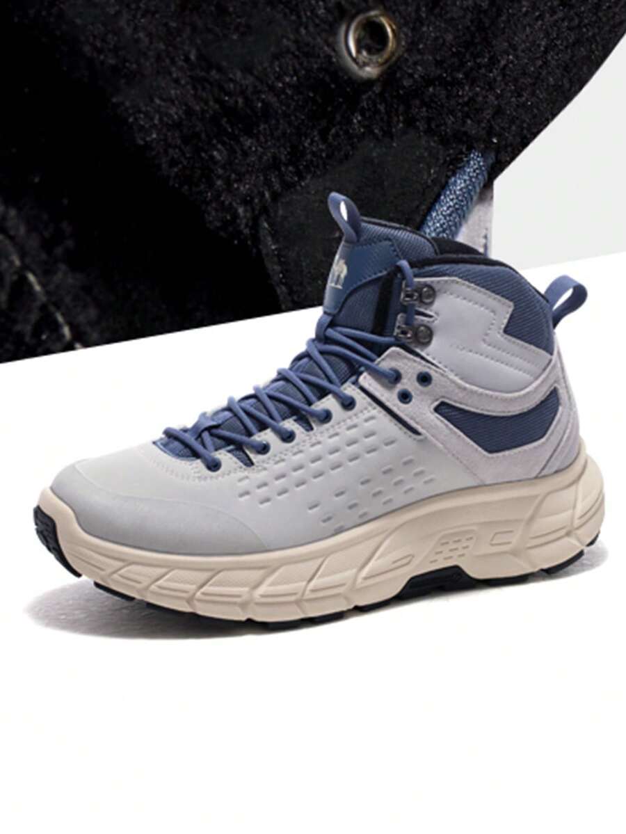 CAMEL CROWN Zapatos casuales deportivos para hombre, zapatos para senderismo de otoño e invierno con acolchado cálido, suela gruesa y elevación, zapatos de algodón reforzado - Gris chip/azul vintage - Ver 1