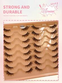 ENCHUW 16 Pairs Half Eye Lashes Clear Band Faux Mink Lashes Cat Eye Lashes Natural Eyelash Extension - Black - View 5