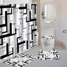 1/4 piezas Juego de cortina de ducha con estampado geométrico, cortina de baño elegante y de alta gama de fácil instalación, adecuada para la decoración del hogar, con 12 ganchos, cortina de bañera de ventana de tela de poliéster, divisor de baño, decoración de la habitación, lavable a máquina - Multicolor - Ver 14