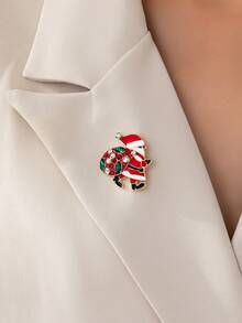 1pc/Set Luxury Cute Rhinestone Studded Santa Claus Brooch, Suitable For Christmas Gift, Women Party And Daily Wear - Multicolor - View 6