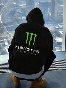 Minimalist Sporty - Style Hoodie With "Monster Energy" Prints Spring/Autumn Mens Winter Men Clothes Regular Fit  Pocket  Mens Hoodie  Black Hoodie  Men's Holiday Clothes  Easy To Wear For Casual And Home Wear,Streetwear,Gifts For Boyfriend - Black - View 5