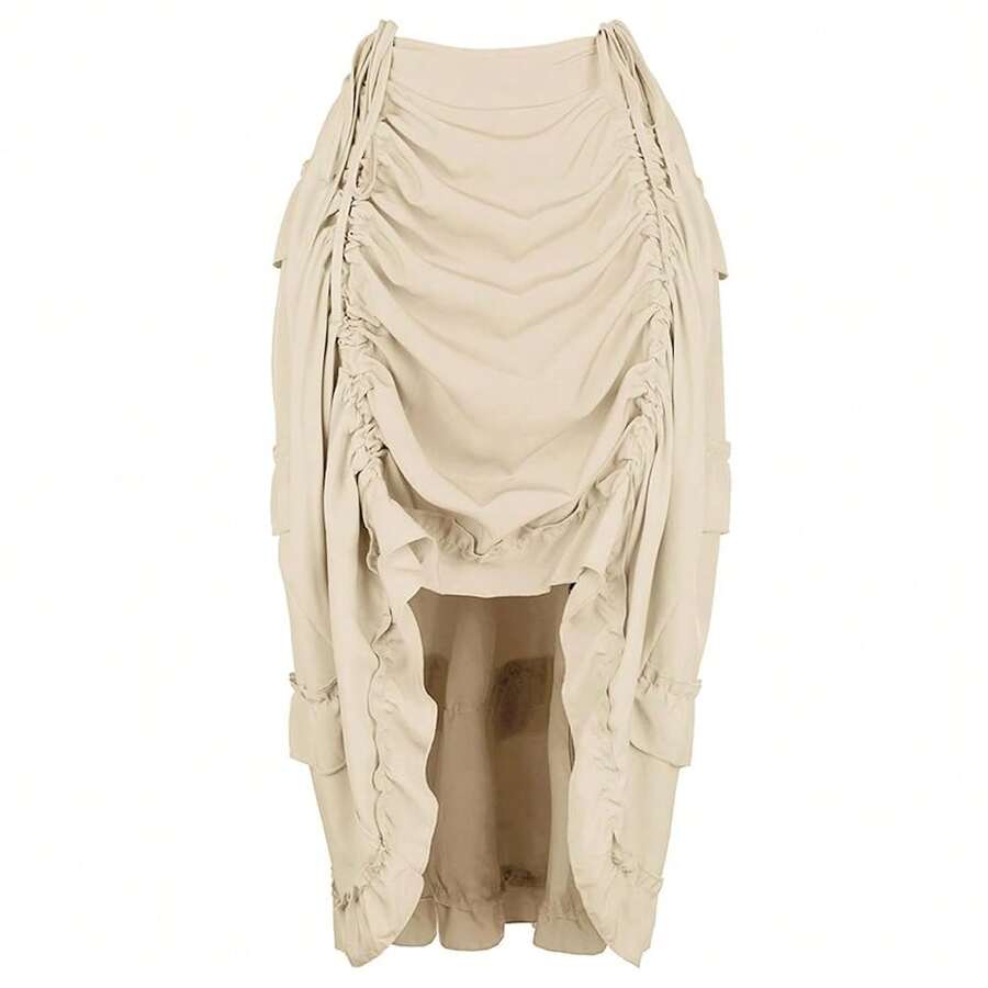 Zhitunemi Women's Steampunk Skirt Ruffle High Low Outfits Gothic Plus Size Pirate Dressing{"Size_name":"Medium-Large","Color_name":"Beige"} - Beige - View 1