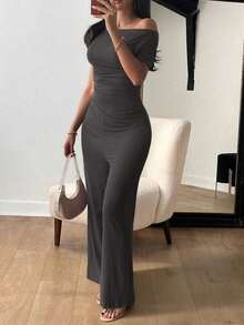 Vaiaye Women's 2-Piece Casual Elegant Solid Color Asymmetrical Hem Shaping Top, Suitable For Valentine's Day And Carnival, Paired With Solid Color Straight Pants, Suitable For Daily Wear, Holiday And Beach Vacation. - Dark Grey - View 11