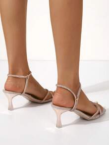 Teens' Casual Holiday Rhinestone Strap Open Toe High Heel Sandals, Summer - Champagne - View 5