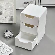 1 pieza Caja de almacenamiento de escritorio de plástico blanco de tres capas, se puede apilar en el escritorio - Adecuado para suministros de oficina, joyas, cosméticos - Accesorios de escritorio que ahorran espacio, adecuado para uso en dormitorio, organizador de escritorio y cajón para almacenamiento en el hogar
