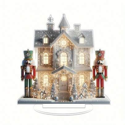 Christmas Nutcracker & Cabin Acrylic Figurine - Transparent Crystal Desk Decor, Perfect For Birthday & Graduation Gifts