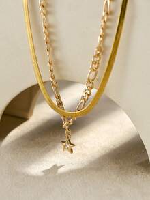 Tkool 2pcs Stainless Steel Star Pendant Double Layer Anklet Set, Suitable For Casual Wear And Vacation - Yellow Gold - View 4
