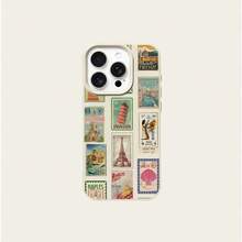 1pc TPU Material World Landmark Stamp Pattern Phone Case Compatible With Apple 17 Pro Max/17/16 Pro Max/15/13/12/11, S20 FE/A15/S24/A55, Redmi Note 11/Note 12/Note 13 Pro, Full Coverage Anti-Drop Soft Protective Cover - White - View 5