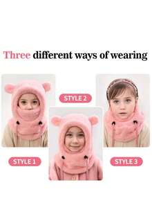 1 件可爱的儿童冬帽，带耳罩和一体式颈部保暖器 - 非常适合滑雪和骑自行车等户外活动；厚实的防风设计，更加温暖。 - 彩色 - 查看 6
