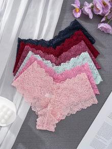 6件装女士优雅纯色蕾丝性感内衣 - 彩色 - 查看 8