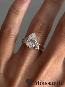 2 Stücke/Set modischer minimalistischer S925 Sterling Silber Ring Set mit eingebettetem 2CT Moissanit Rundschliff, Schmuck für Frauen, Verlobung, Hochzeit, Party, Alltag, Urlaubsgeschenk