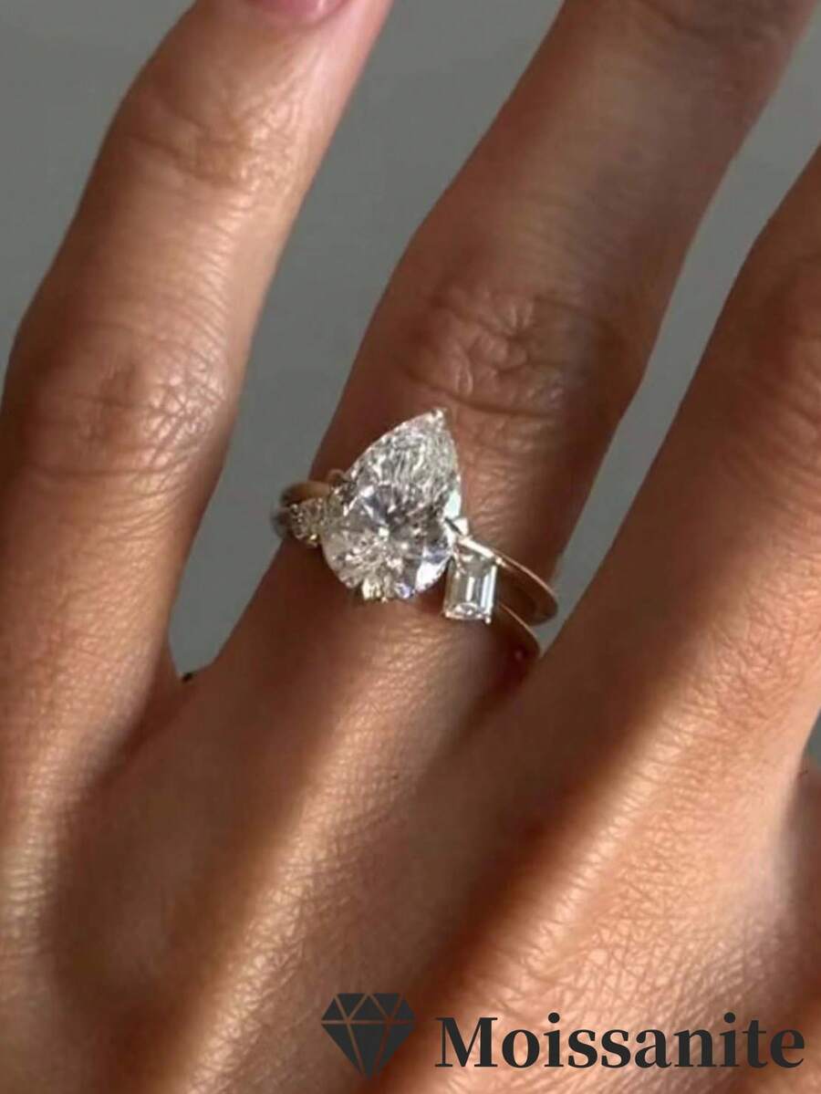 2 Stücke/Set modischer minimalistischer S925 Sterling Silber Ring Set mit eingebettetem 2CT Moissanit Rundschliff, Schmuck für Frauen, Verlobung, Hochzeit, Party, Alltag, Urlaubsgeschenk