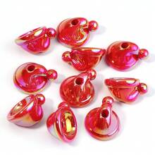 10pcs 14x24mm Acrylic Beads Plated Colorful Santa Hat Beads, Fashion Iridescent Red & Green Hat Christmas Decoration Handmade DIY Beads, Suitable For Holiday Decoration, Stationery, Craft Making, Pendant, Keychain, Accessory