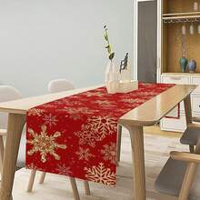 1pc Red Winter Christmas Golden Snowflake Christmas Table Runner, Holiday Kitchen Dining Table Decor, Suitable For Festival Living Room Family Gathering