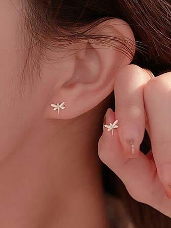 2 piezas Pendientes de libélula de insecto de plata de ley 925 con diseño lindo y de moda, adecuados como regalo para la fiesta de Halloween de las mujeres