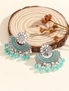 1 对优雅水钻花朵 Chand Bali 耳环，配人造珍珠、流苏和新月 Jhumka 设计，适合女士和女孩日常佩戴、节日、婚礼和派对/珠宝礼物 - Fashion - 查看 4