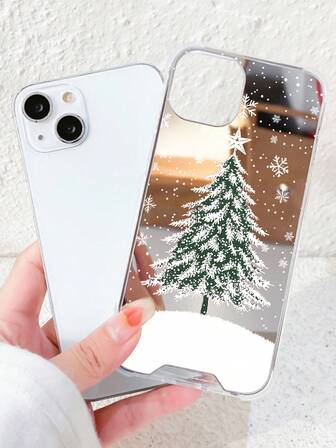1pc Fashionable Personalized Winter Christmas Tree & Snowflake Pattern Silver Acrylic Mirror Phone Case Compatible With IPhone 16 ProMax/16/16 Pro/16 Plus/15/15 ProMax/15 Pro/11/12/13/14 ProMax/11 Pro/11 ProMax/12 Pro/12 ProMax/13 Pro/13 ProMax/14 Pro/14 ProMax, Creative Luxury Design