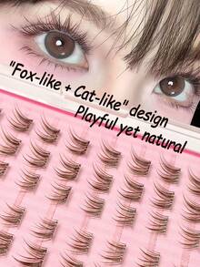 Asiteo 60/120/180片 C型卷棕色卡通自粘假睫毛，无需胶水，柔软自然，适合新手，“狐狸+小猫”设计，可爱俏皮又自然的卡通系列分段式假睫毛