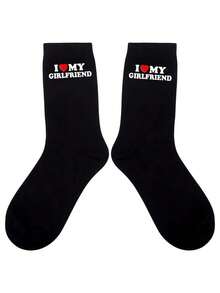 1 Pair I Love My Girlfriend Socks Cute Gifts Boyfriend Funny Boyfriend Ideas Anniversary Valentine's Day Birthday Gifts I Love My Girlfriend Socks Funny Socks, Fall - màu đen - Xem 5