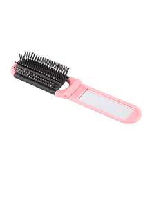 1件装二合一折叠式美发化妆镜 – 便携式桌面美妆工具，旅行必备，折叠梳子带化妆镜，方便携带，是旅行外出的理想之选，双用途气垫梳，头皮按摩梳